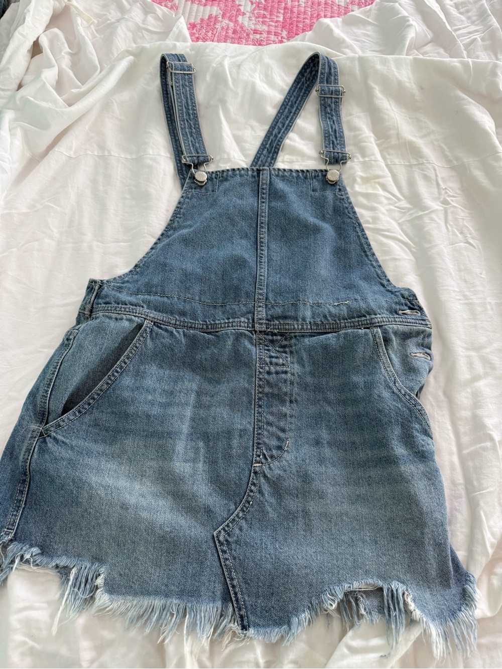 Free People Light Wash Denim Overalls skirt